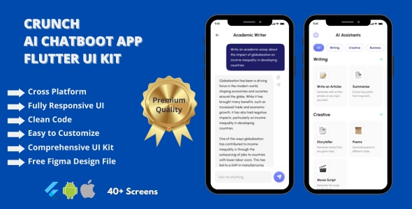 Crunch AI ChatBot Flutter UI kit for Android + iOS