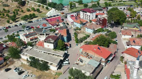 aerial view of downtown residential buildings in Pamukkale Turkey on a sunny summer day