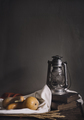 Autumn still life with vintage lantern and pumpkin vegetable on rustic wooden table.  - PhotoDune Item for Sale