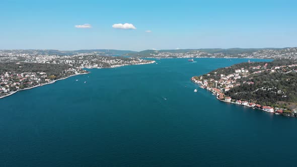 Aerial drone view of Bosphorus, Sariyer and Beykoz districts in Istanbul