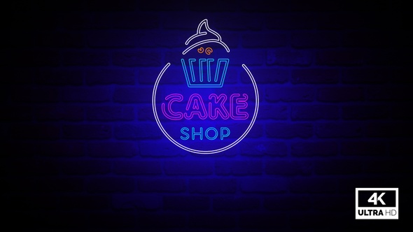 Cake Shop Neon Sign Flickering Neon Light Animation 4K