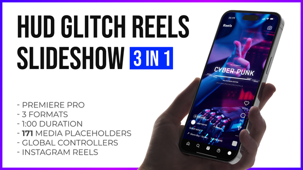Hud Glitch Splitscreen Slideshow Reels and Stories | Premiere Pro