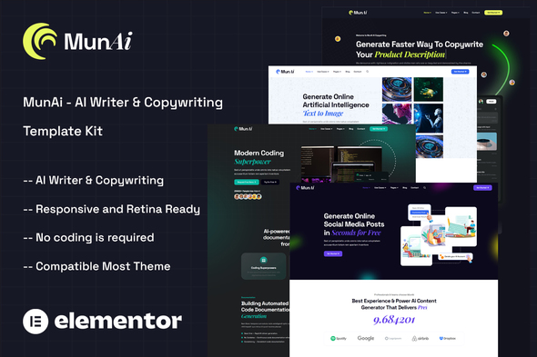 MunAi - AI Writer & Copywriting App Elementor Template Kit