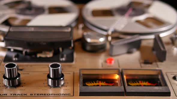 VU meters of an old Reel to Reel Tape recorder close up