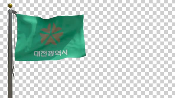 Daejeon City Flag (South Korea) on Flagpole with Alpha Channel - 4K