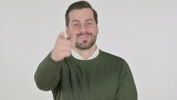 Portrait of Man Pointing at the Camera White Screen