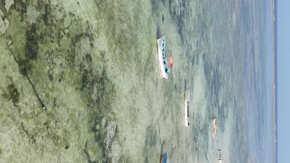 Tanzania Vertical Video  Boat Boats in the Ocean Near the Coast of Zanzibar Aerial View