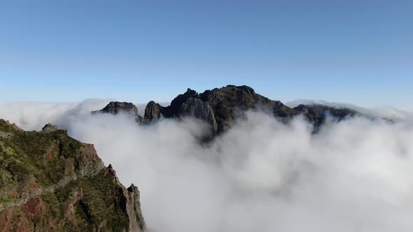 Flying above the clouds at Pico do Arieiro, Madeira, Portugal