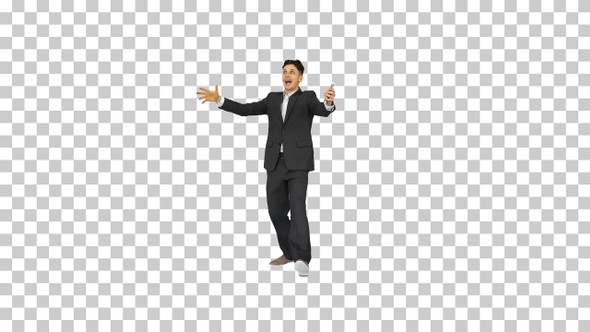 Young Happy Businessman Dancing After, Alpha Channel