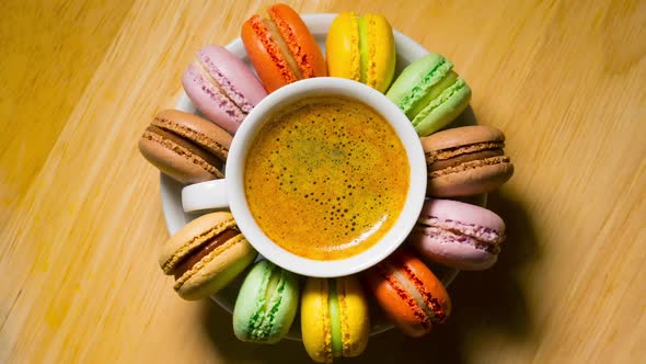 Macaroon cookies and coffee cup