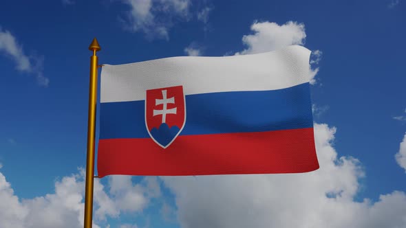 National flag of Slovakia waving with flagpole and blue sky timelapse, Slovak