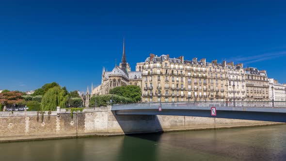 Seine and Notre Dame De Paris Timelapse Hyperlapse is the One of the Most Famous Symbols of Paris