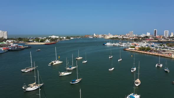 Aerial View of the Old City in Cartagena From the Bay