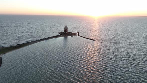 Aerial View of the Paard Van Marken at Sunrise Traditional Historic Monument Lighthouse on the