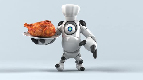 Fun 3D cartoon robot with a chicken