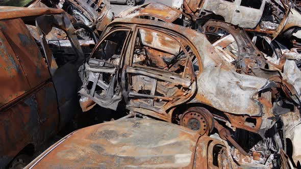 Destroyed and Shot Cars in the City of Irpin Ukraine  the Consequences of the War