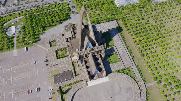 Top View Of Basilica Nuestra Señora De La Altagracia in Higüey, Dominican Republic - aerial drone sh