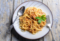 Plate of spaghetti bolognese from above.  - PhotoDune Item for Sale
