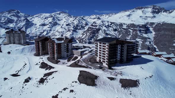 Ski station center at Andes Mountains. Snow winterness scenery.