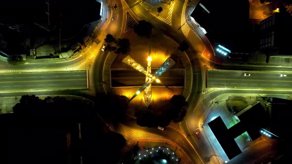 Night scape of roundabout road at downtown Goiania Brazil.