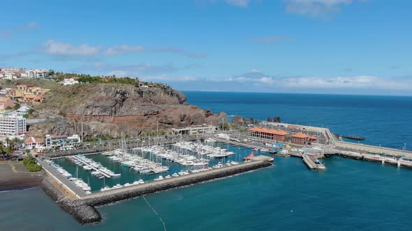 Drone view of the port in San Sebastian de La Gomera, Canary Islands, Spain