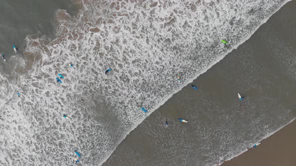 Overhead Aerial View Amateur Surfers In Sea Croyde Beach North Devon D Log