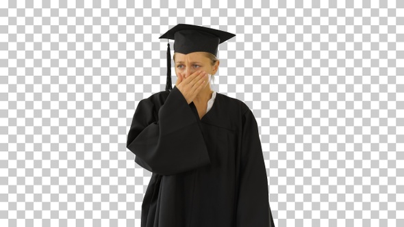 Young graduate girl student in mantle coughing, Alpha Channel