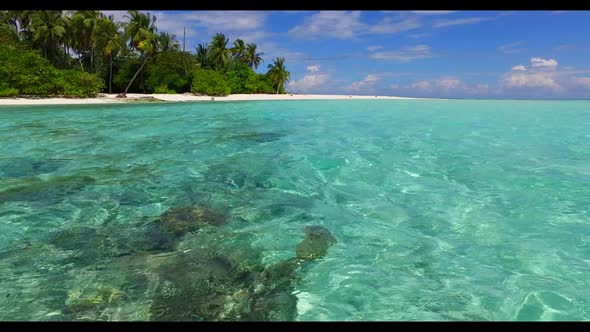 Aerial view sky of luxury shore beach vacation by blue ocean and white sand background of a dayout n