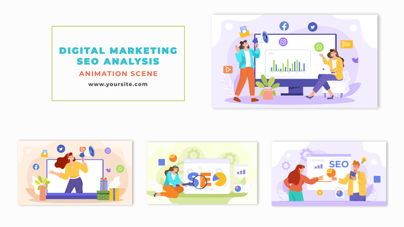 SEO Analysis Report Scene with Flat Character Animation