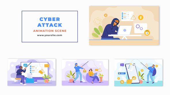 Flat Character in Cyber Attack Animation Scene