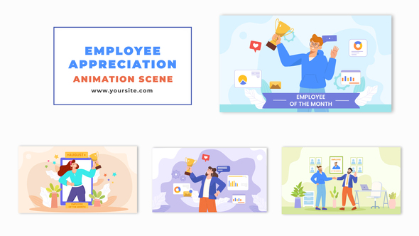 Animated Flat Character Employee Receiving Recognition