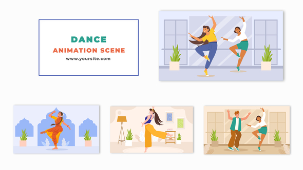 Flat Character Animation Scene Showcasing Classic and Western Dance