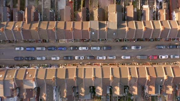 Terraced Working Class Housing in Luton Aerial View at Sunset