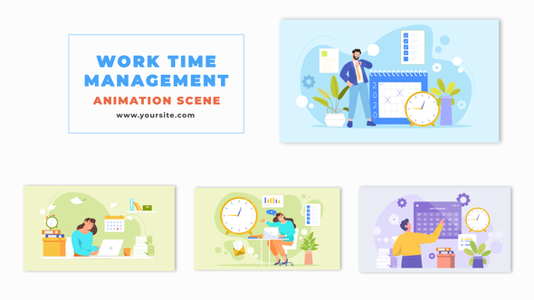 Flat Design Animation Scene of Characters Organizing Work Time