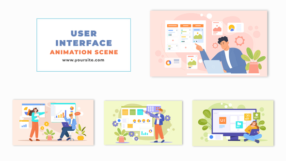 Cartoon Animation Scene Template of UI Designer Tasks