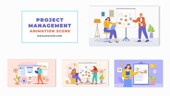 Animated Scene Template Featuring Flat Character in Project Management