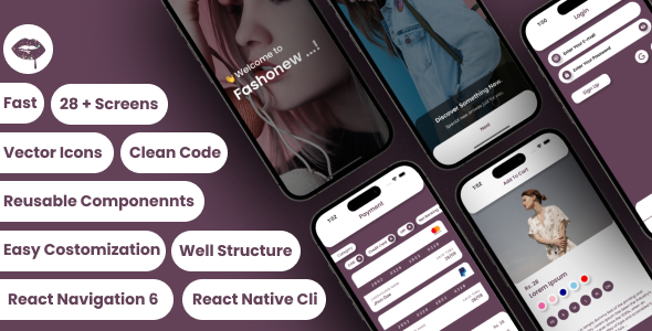 Fashonew - React Native CLI Cosmetics eCommerce Mobile App Template