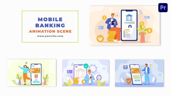 Animation Scene with Flat Characters Using Mobile Banking Services