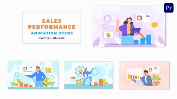 Sales Performance Analyzing Flat Character Animation Scene