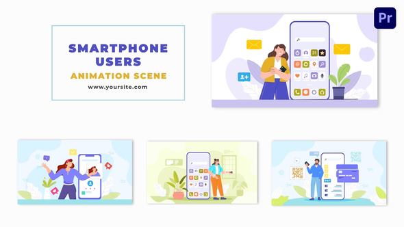 Modern Smartphone Users 2D Character Animation Scene