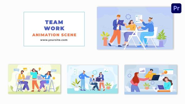 Flat Character Design Animation Scene of Teamwork in the Office