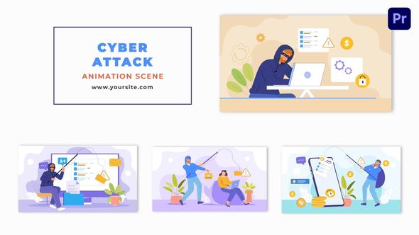 Flat Character Cyber Attack Animation Scene Template