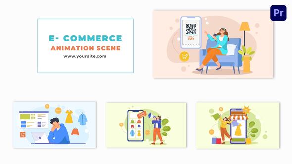 Online Shopping Process Flat Character Animation Scene