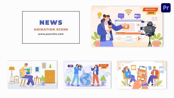 2D Animation Scene with Flat Characters and News Concept