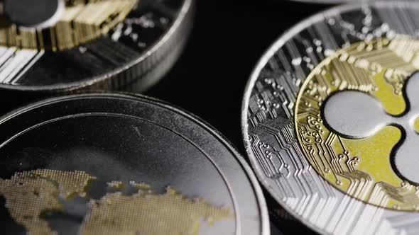 Rotating shot of Bitcoins