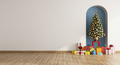 White living room with Christmas tree and gift in a niche - PhotoDune Item for Sale