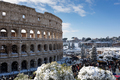 Snow covers the streets of Rome, the Colosseum is covered in snowflakes. - PhotoDune Item for Sale