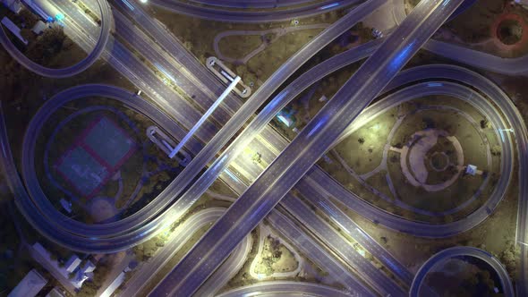 4K : Hyperlapse or Dronelapse Top view of Highway road junctions