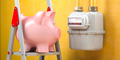 Saving natural gas, energy costs and energy efficiency concept. Piggybank ona ladder and gas meter. - PhotoDune Item for Sale