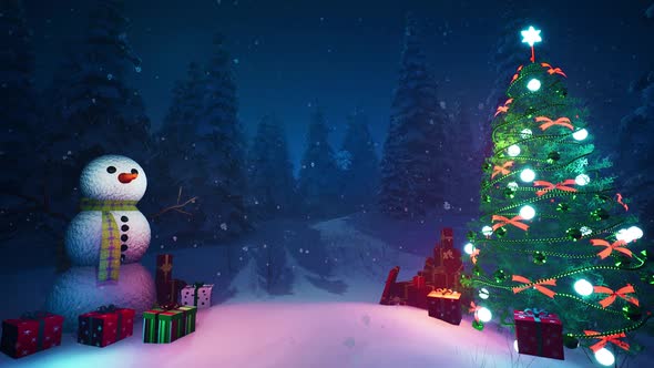 Christmas snowman with gifts HD